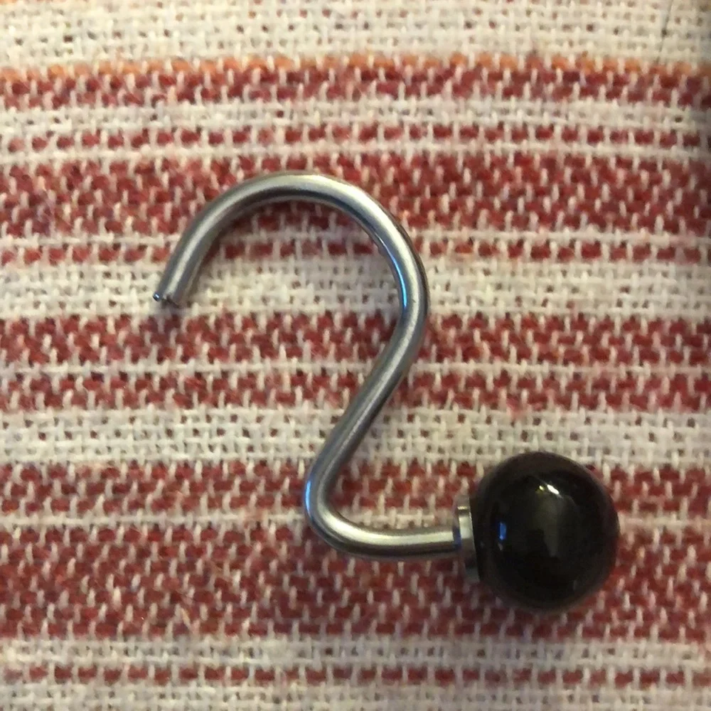 SHOWER CURTAIN HOOKS • BLACK BALLS ON SILVER HOOKS • SET OF 12